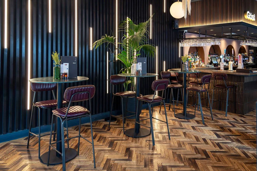 Gost — banquette and parquet floor detail