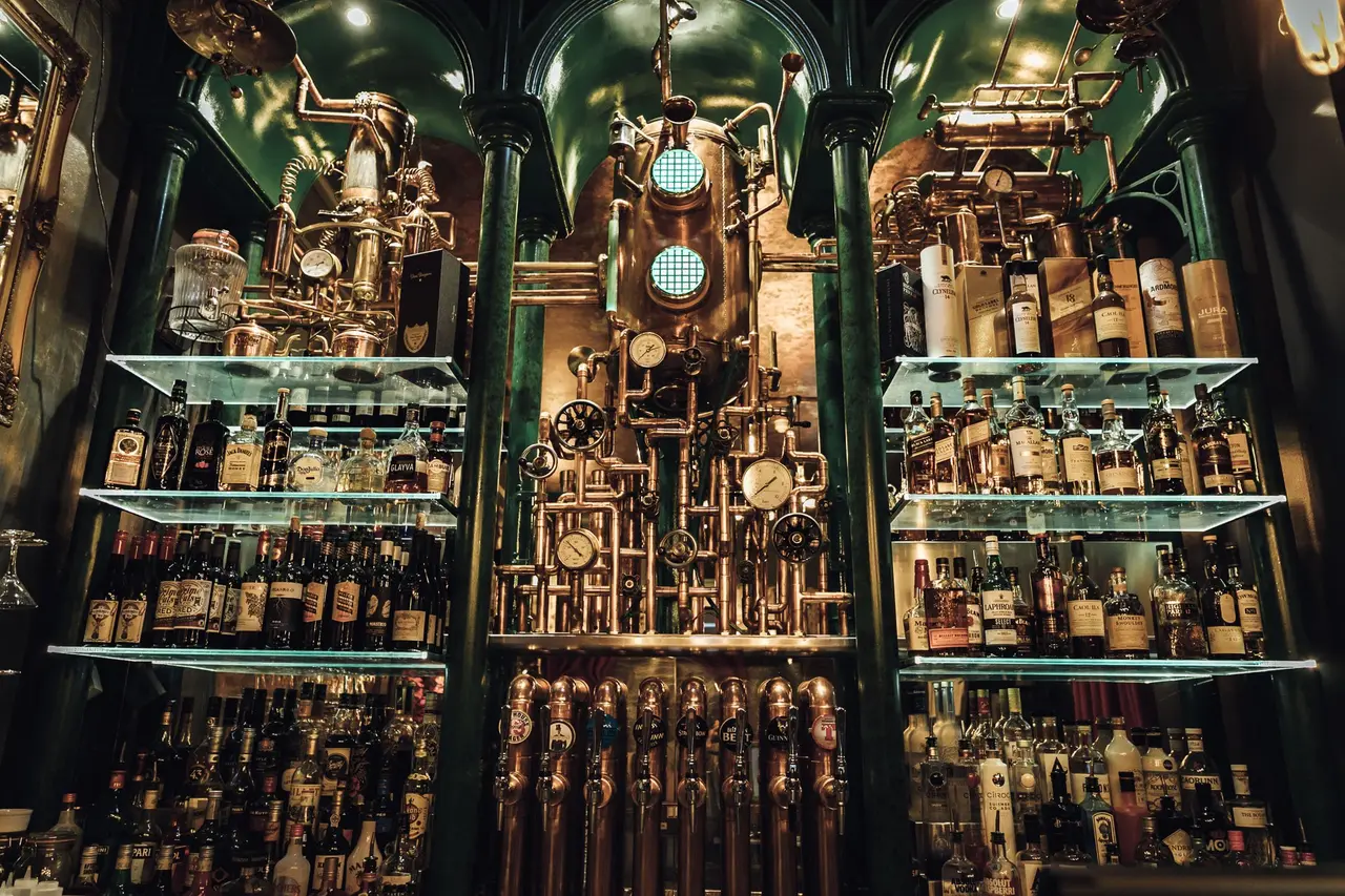 The Barologist — copper contraption back-bar, Edinburgh